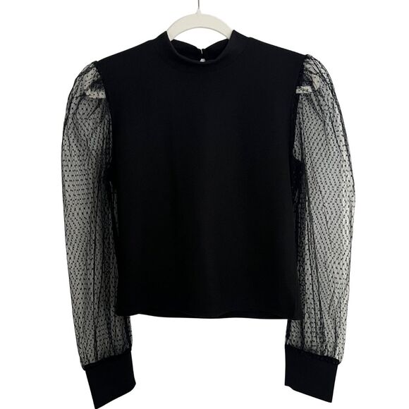 Lola + Grace Tops - Black Sheer Long Sleeve Top Puff Sleeves Women M Lola + Grace Whimsigoth